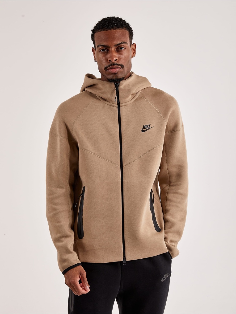 Nike Tech Men’s Hooded Performance Jacket in Tan with Black Trim- Medium